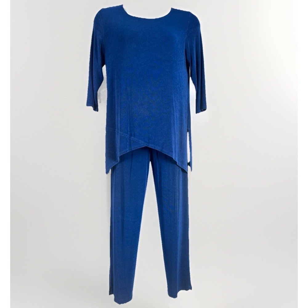 Chico's Traveler Royal Blue Slinky Pants Sz: 1 M - Top Sz: 2 L Travel Cruise